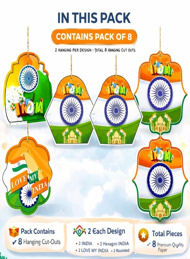 DIGI ART'S DIGI Art’s Indian Tricolor Hanging Frills Decoration | Pack of 8 Paper Cut-Outs | Republic Day & Independence Day Home, School & Office Decor | Lightweight, Reusable, Easy to Hang - Image 2